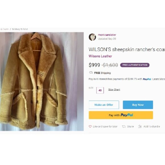 Gorgeous Wilsons Wns Shearling Coat 100% Sherpa Lined Warm Sz L (12) LOW PRICE - Picture 9 of 11